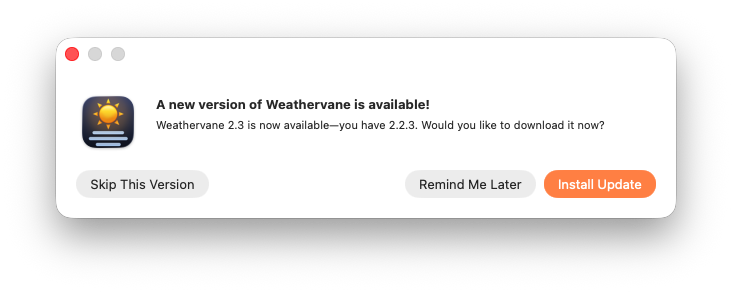 The Software Update dialog